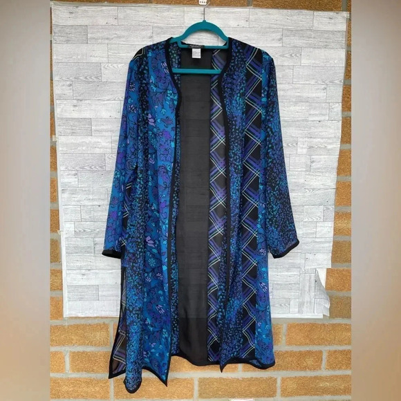 KOOS OF COURSE Blue and Purple Mixed Pattern Robe/Duster medium - Picture 1 of 8